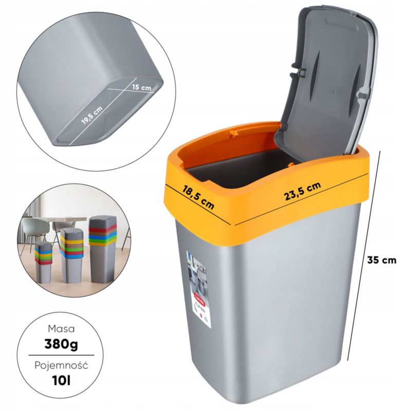 Kosz na śmieci Curver Flip Bin 10L, żółty