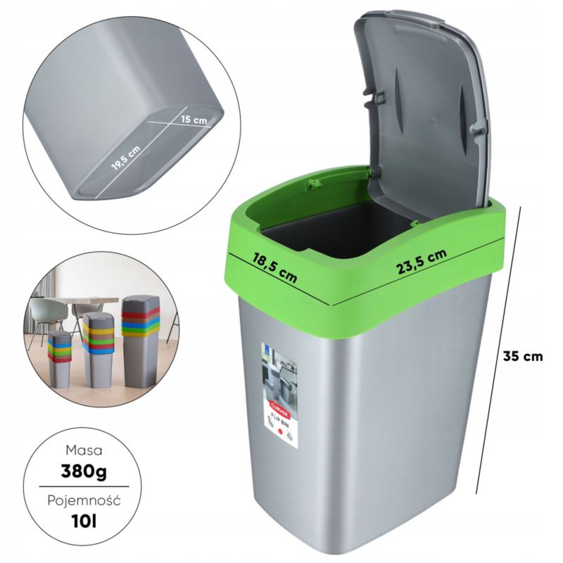 Kosz na śmieci Curver Flip Bin 10L, zielony