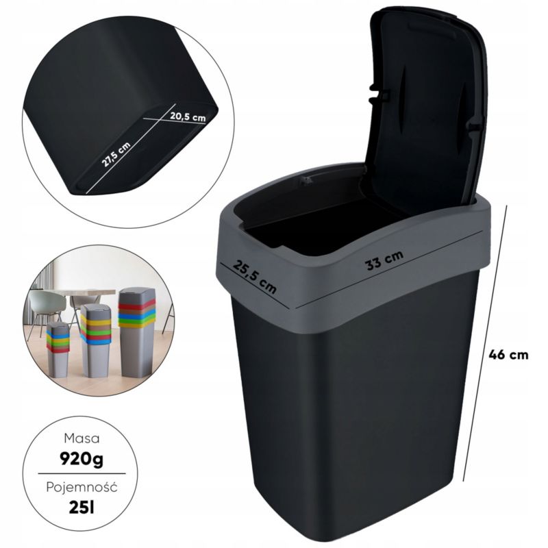 Kosz na śmieci Curver Flip Bin 25L, czarny