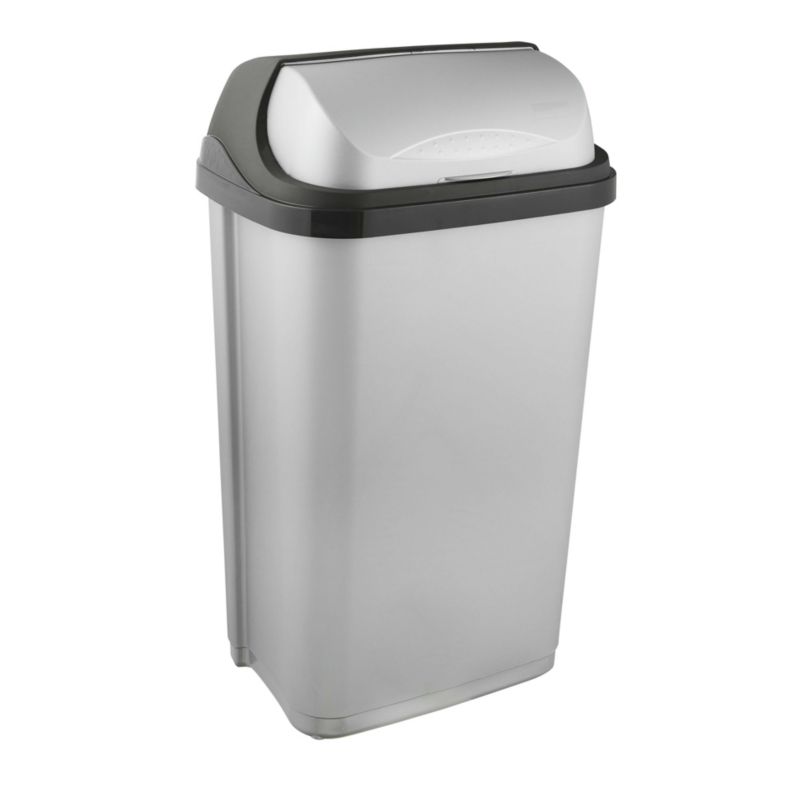 Kosz na śmieci Keeeper Rasmus 50l,  srebrny 39 x 29,5 x 67,5 cm z uchylną pokrywą z tworzywa PP, 1 szt.