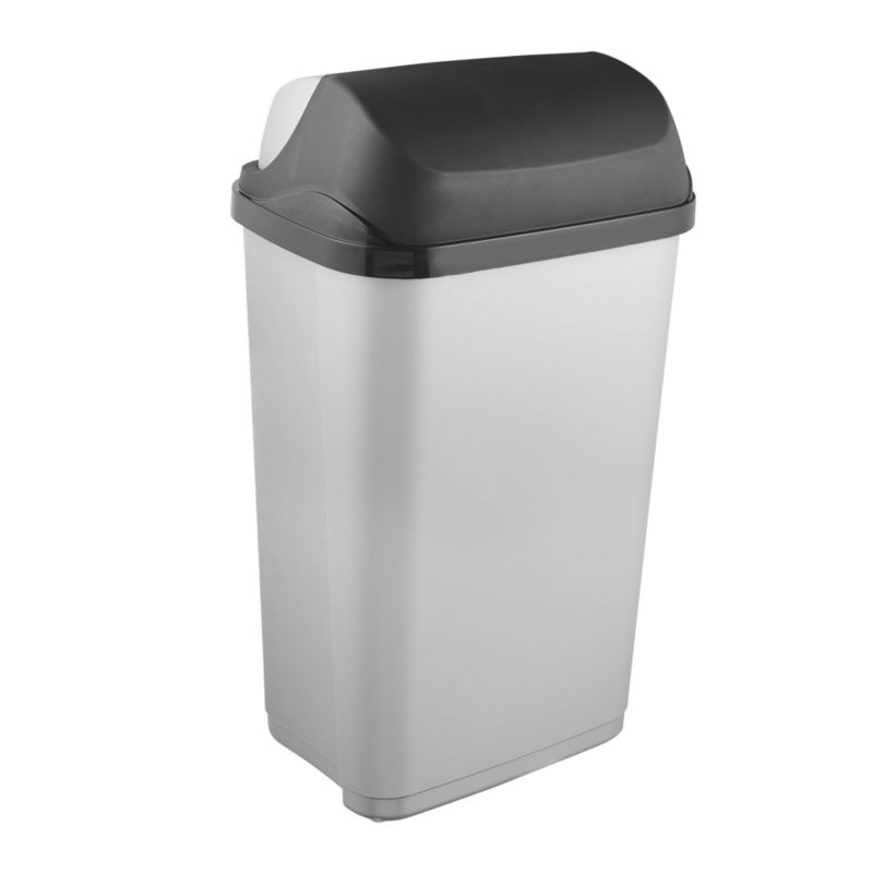 Kosz na śmieci Keeeper Rasmus 50l,  srebrny 39 x 29,5 x 67,5 cm z uchylną pokrywą z tworzywa PP, 1 szt.