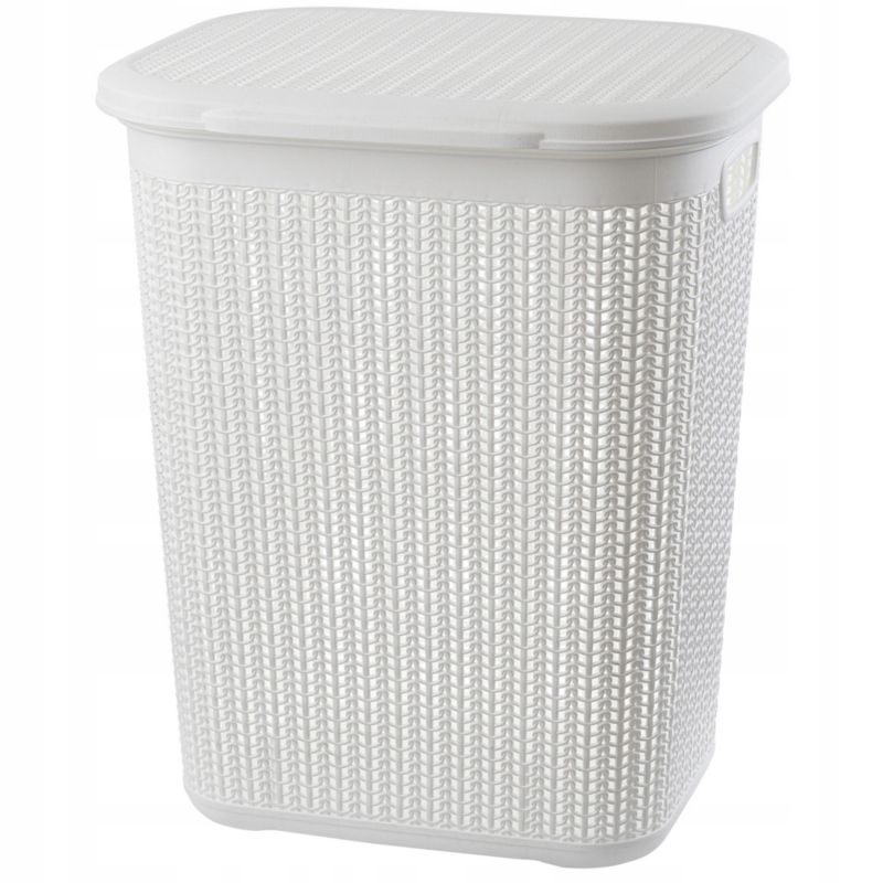 Kosz Na Pranie KADAX Bieliznę 50L Pojemnik Plastikowy Duży Z Pokrywą Biały 1 szt.