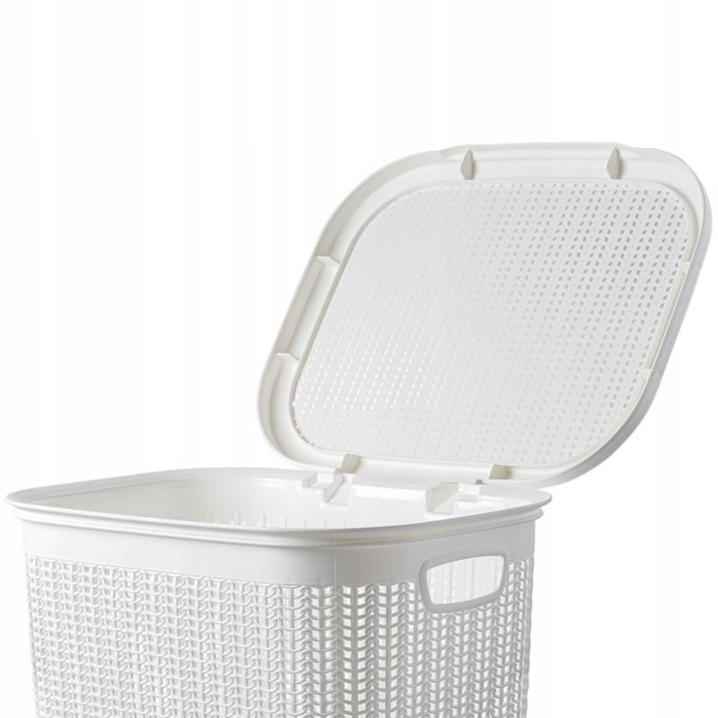 Kosz Na Pranie KADAX Bieliznę 50L Pojemnik Plastikowy Duży Z Pokrywą Biały 1 szt.