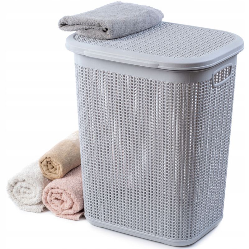 Kosz Na Pranie KADAX Bieliznę 50L Pojemnik Plastikowy Duży Z Pokrywą szary 1 szt.