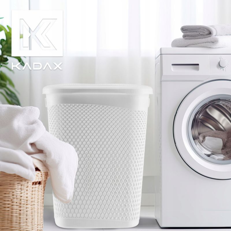 Kosz Na Pranie KADAX Bieliznę Z Pokrywą Pojemnik Duży 55L Biały 1 szt.