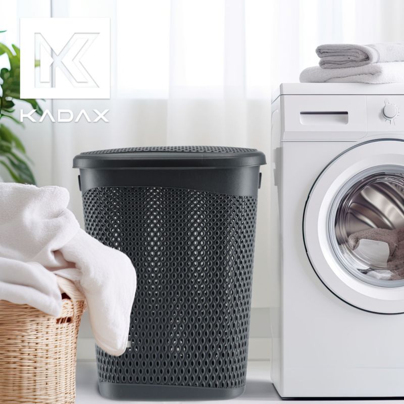 Kosz Na Pranie KADAX Bieliznę Z Pokrywą Pojemnik Duży 55L szary 1 szt.