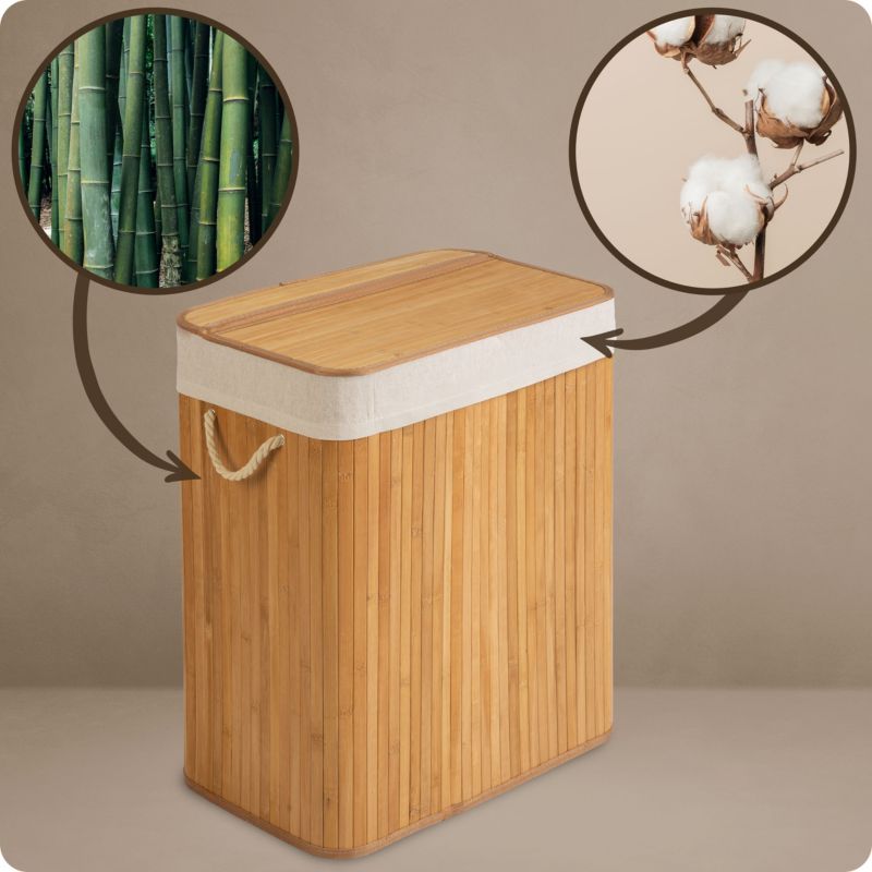 Kosz na pranie Massido 100l bambusowy dwukomorowy z pokrywą 61x54x34 cm naturalny beżowy 1 szt.