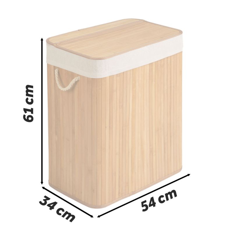 Kosz na pranie Massido 100l bambusowy dwukomorowy z pokrywą 61x54x34 cm naturalny beżowy 1 szt.