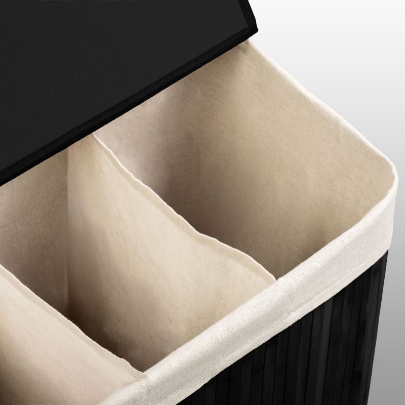 Kosz na pranie Massido 150l bambusowy trzykomorowy z pokrywą 61x62x42 cm czarny 1 szt.