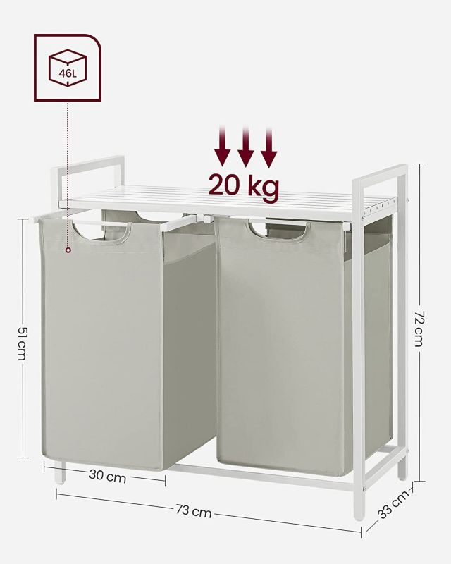 Kosz na pranie, Songmics, 2-komorowy, 2x46L, 1szt