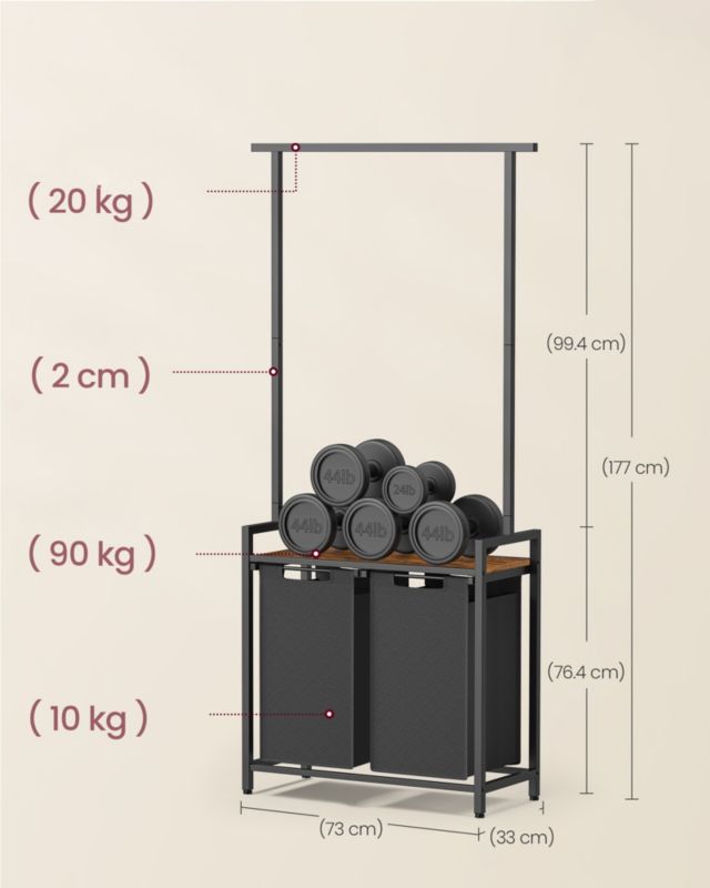Kosz na pranie Songmics 2-komorowy z wieszakiem 73x33x177 cm 1 szt.