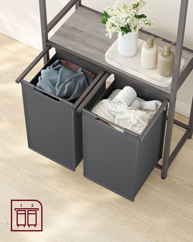 Kosz na pranie Songmics 2-komorowy z wieszakiem 73x33x177 cm 1 szt.