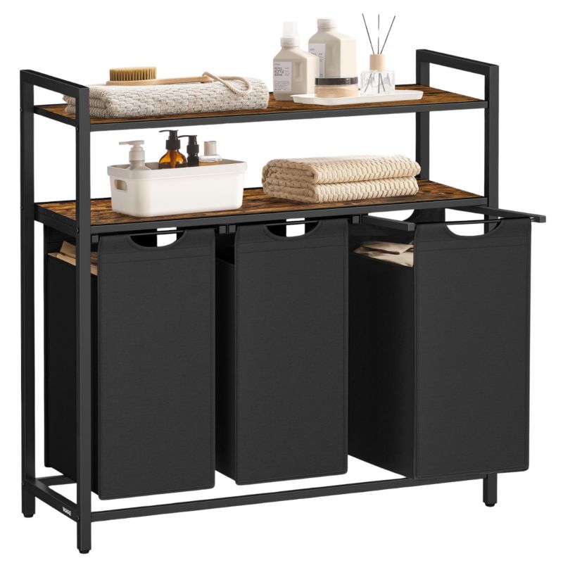 Kosz na pranie Songmics z 3 komorami i 2 półkami 120 L czarny 92,5x33x92 cm 1 szt.