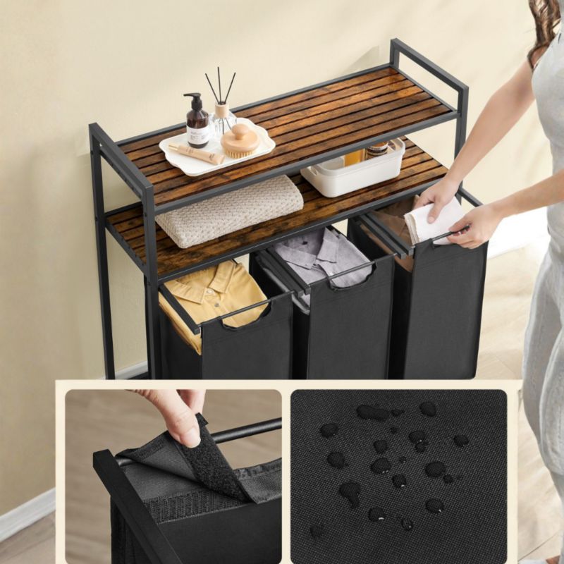 Kosz na pranie Songmics z 3 komorami i 2 półkami 120 L czarny 92,5x33x92 cm 1 szt.