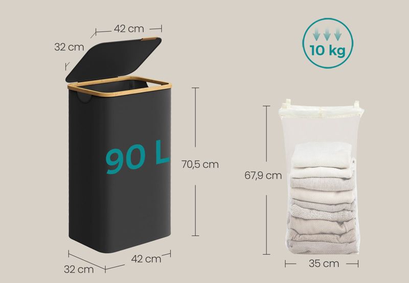 Kosz na pranie Songmics z pokrywą czarny 90 L 42x32x70,5 cm 1 szt.