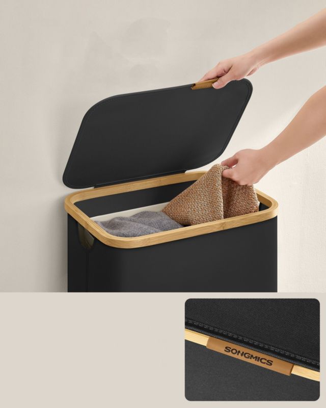 Kosz na pranie Songmics z pokrywą czarny 90 L 42x32x70,5 cm 1 szt.