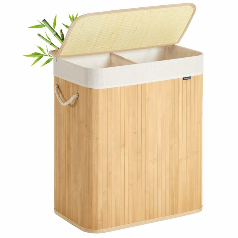Kosz na pranie Vasagle Songmics 2-komorowy bambusowy 52x32x61 cm 1 szt.