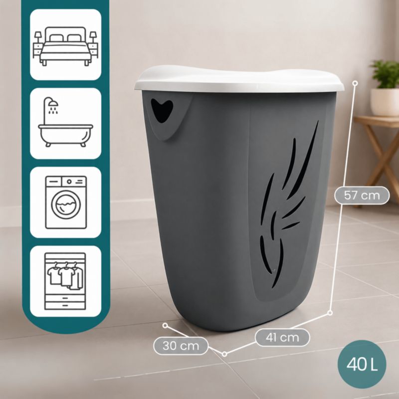 Kosz na pranie z pokrywą Kamai 40L szary 1szt.