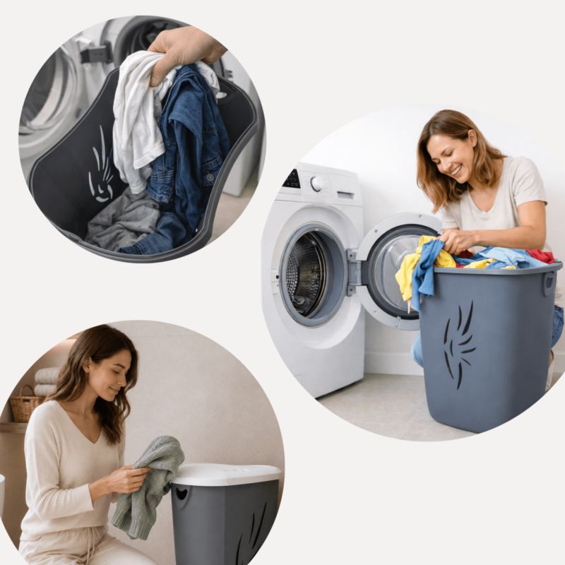 Kosz na pranie z pokrywą Kamai 40L szary 1szt.