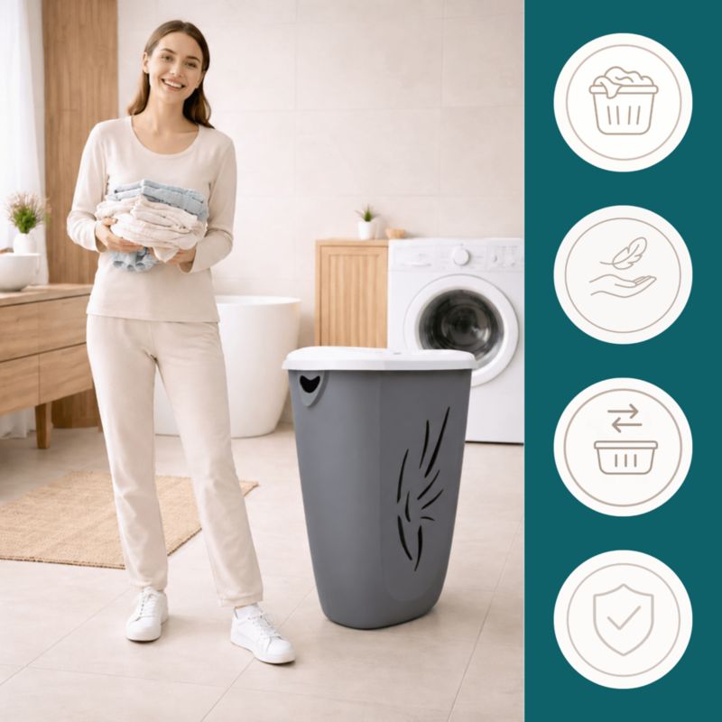 Kosz na pranie z pokrywą Kamai 40L szary 1szt.