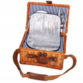 Kosz termiczny piknikowy Springos dla 2 osób, z wyposażeniem 37x27x20 cm wiklinowy, brązowy 1 szt.