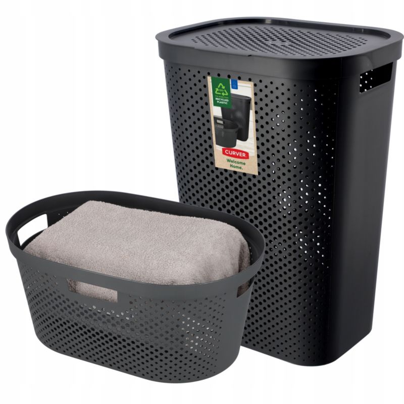 Kosz z pokrywą 60L + pojemnik 40L Curver Infinity ciemnoszary  2 szt.