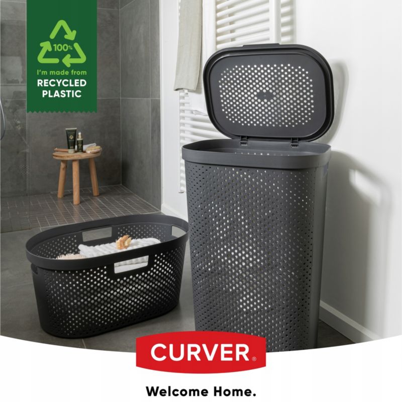 Kosz z pokrywą 60L + pojemnik 40L Curver Infinity ciemnoszary  2 szt.