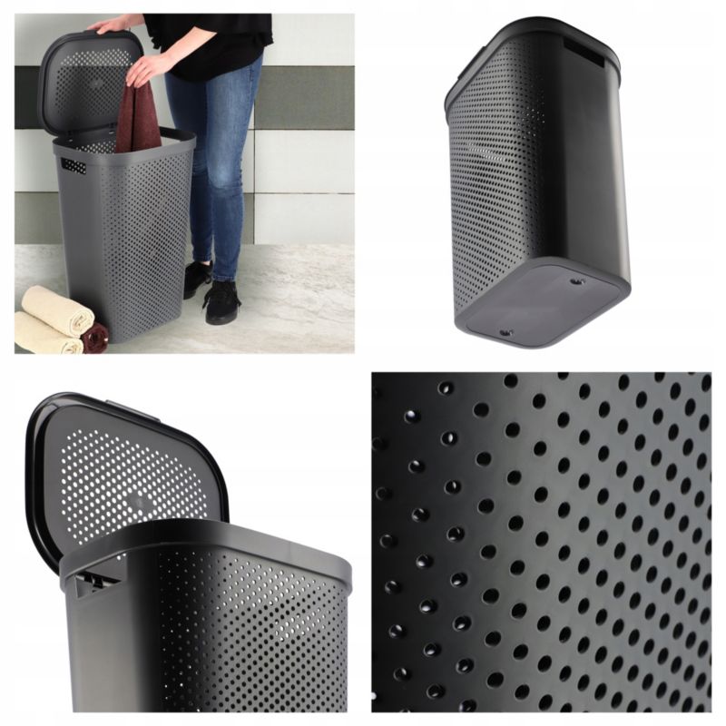 Kosz z pokrywą 60L + pojemnik 40L Curver Infinity ciemnoszary  2 szt.