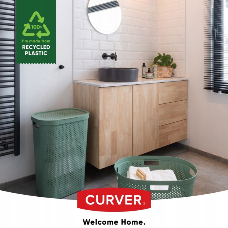 Kosz z pokrywą 60L + pojemnik 40L Curver Infinity Recycled zielony