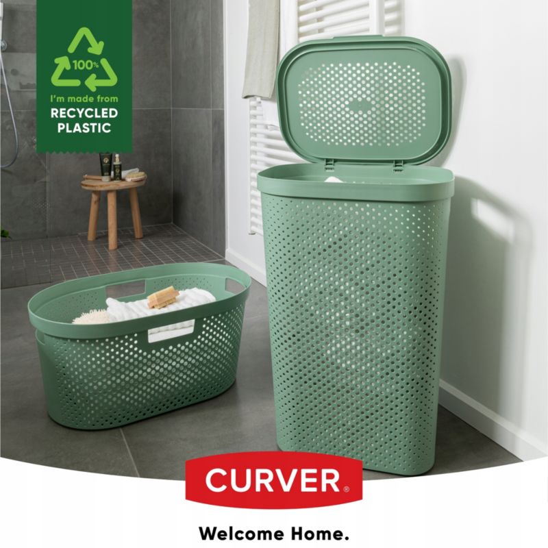 Kosz z pokrywą 60L + pojemnik 40L Curver Infinity Recycled zielony