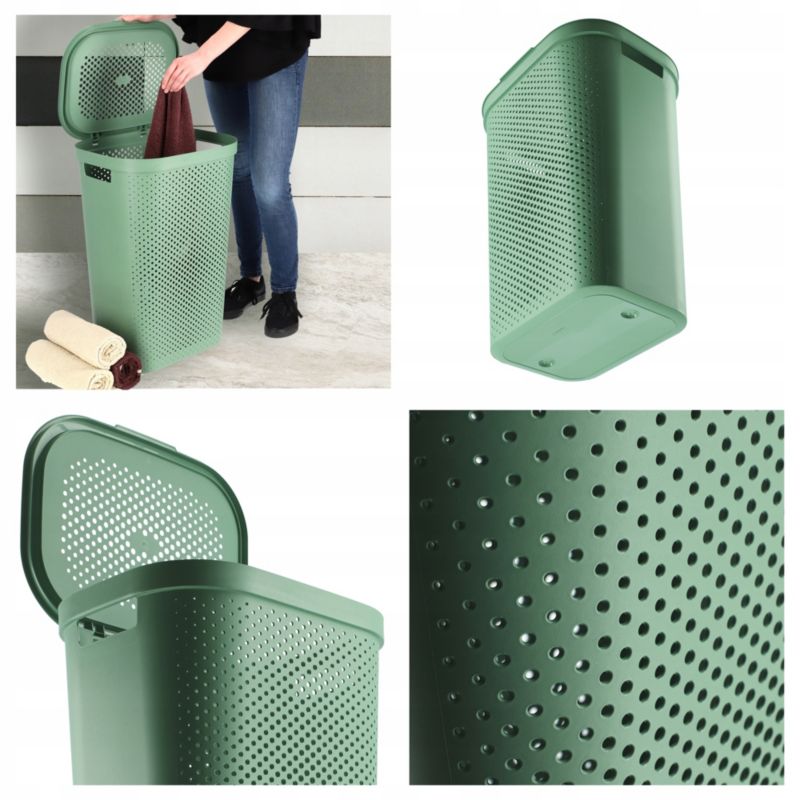 Kosz z pokrywą 60L + pojemnik 40L Curver Infinity Recycled zielony