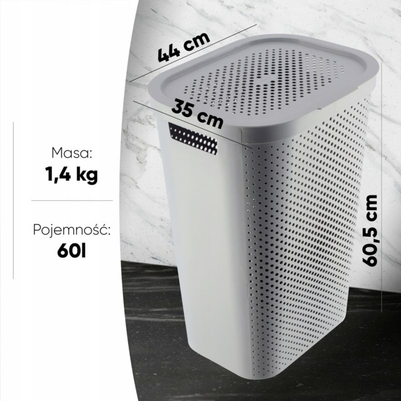 Kosz z pokrywą 60L + pojemnik 45L Curver Infinity jasnoszary
