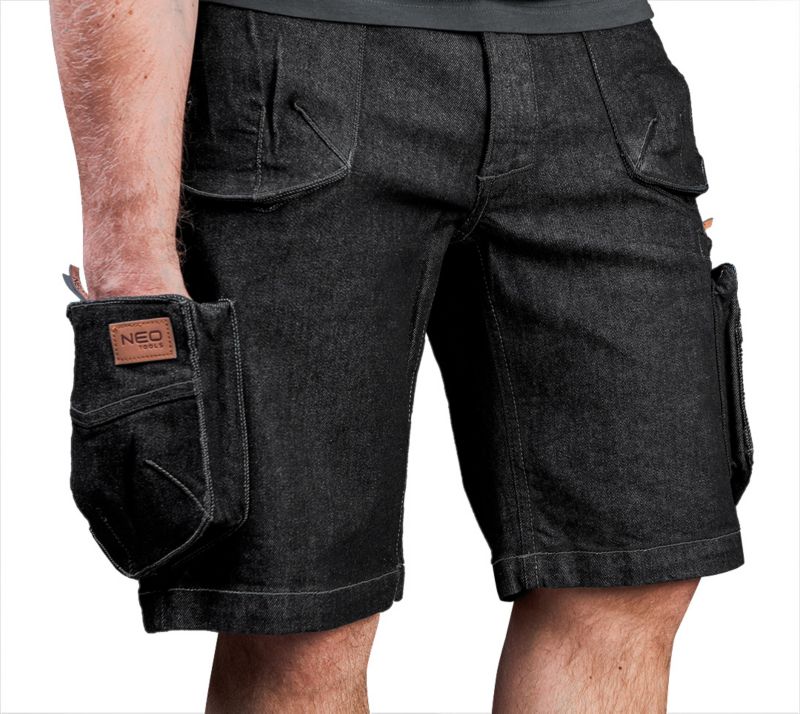Krótkie spodenki unisex NEO TOOLS L DENIM BLACK, czarne 1 szt.