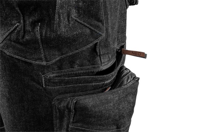Krótkie spodenki unisex NEO TOOLS XS DENIM BLACK, czarne 1 szt.