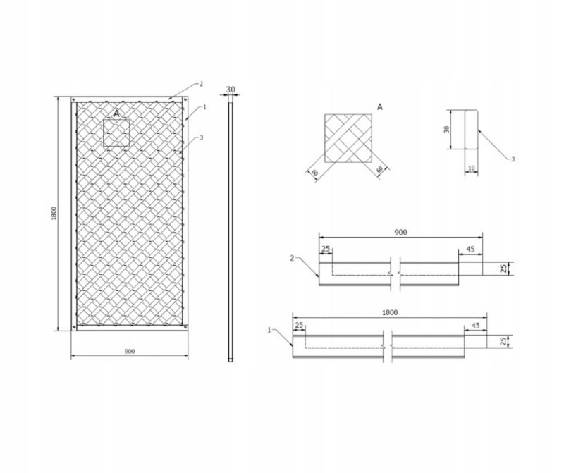 Kratka diagonalna prosta Roma 90x180 cm (oczko 6x6) 1szt.
