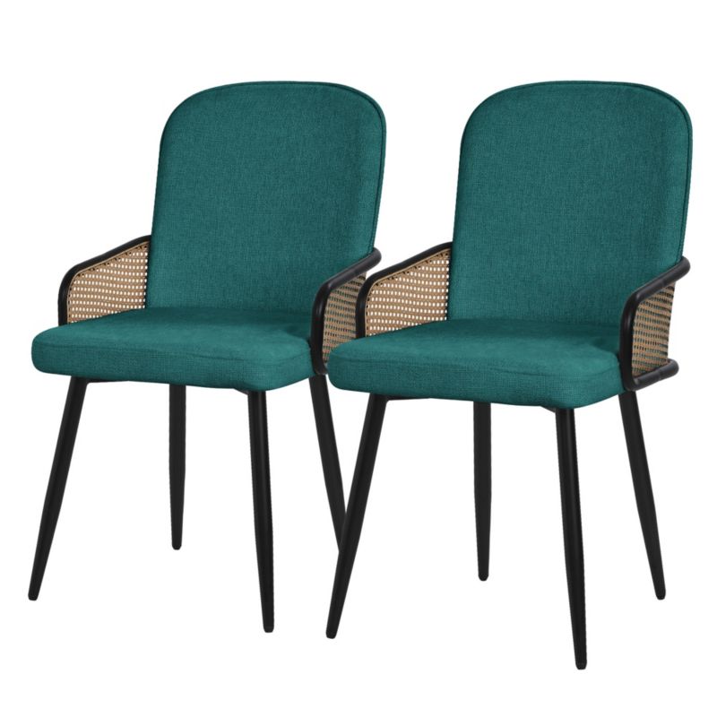 Krzesła do jadalni ML-Design tapicerowane benzyna podłokietniki rattan ergonomiczne oparcie metalowe nogi komfortowe 2 szt