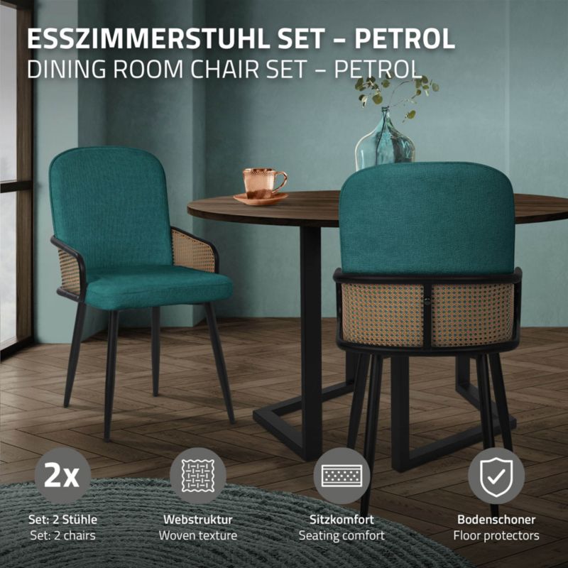 Krzesła do jadalni ML-Design tapicerowane benzyna podłokietniki rattan ergonomiczne oparcie metalowe nogi komfortowe 2 szt