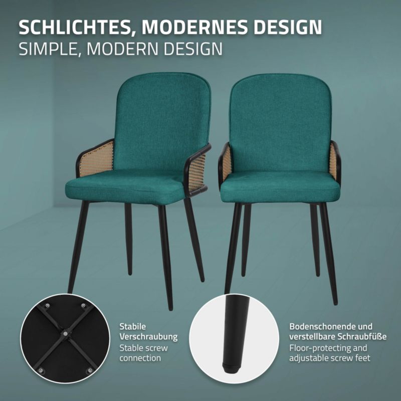 Krzesła do jadalni ML-Design tapicerowane benzyna podłokietniki rattan ergonomiczne oparcie metalowe nogi komfortowe 2 szt