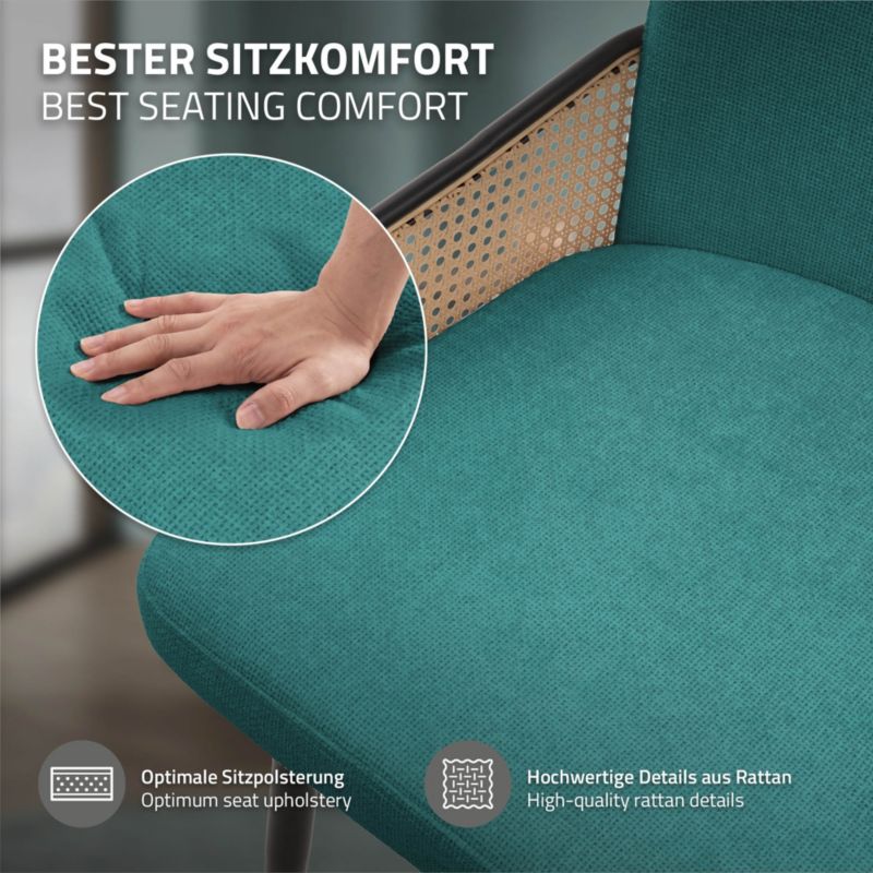 Krzesła do jadalni ML-Design tapicerowane benzyna podłokietniki rattan ergonomiczne oparcie metalowe nogi komfortowe 2 szt