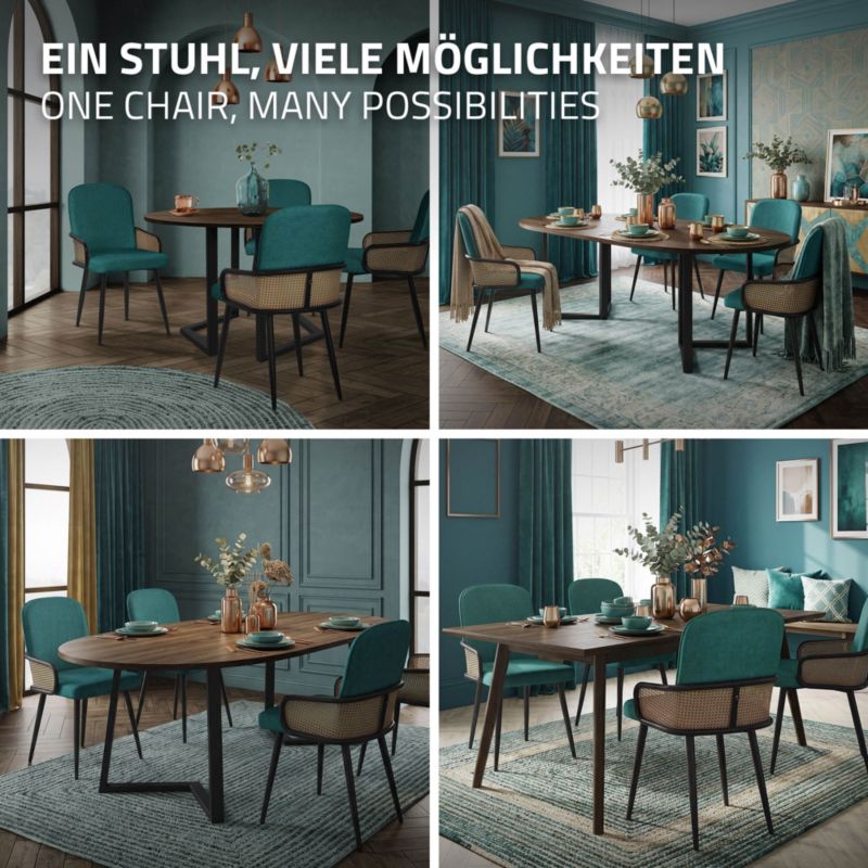 Krzesła do jadalni ML-Design tapicerowane benzyna podłokietniki rattan ergonomiczne oparcie metalowe nogi komfortowe 2 szt