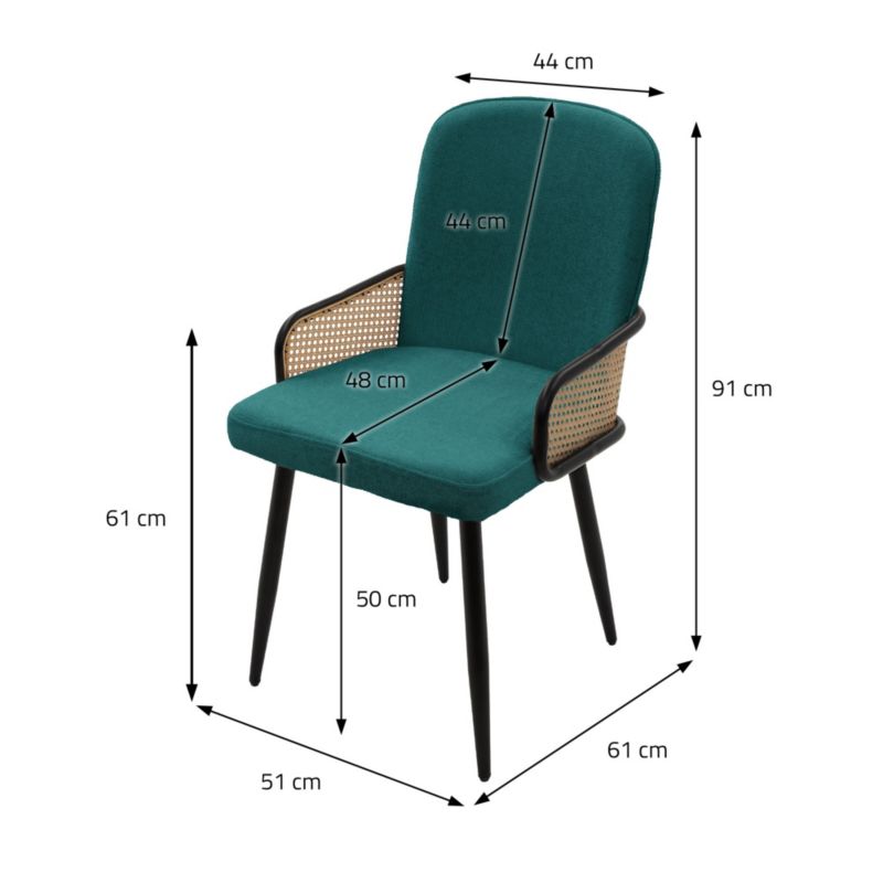 Krzesła do jadalni ML-Design tapicerowane benzyna podłokietniki rattan ergonomiczne oparcie metalowe nogi komfortowe 2 szt