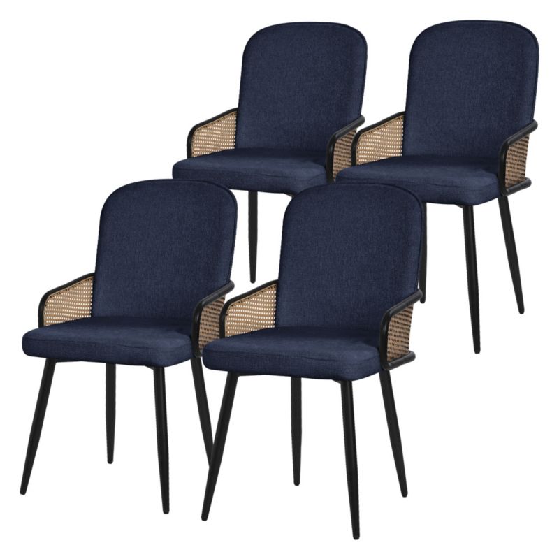 Krzesła do jadalni ML-Design tapicerowane ciemnoniebieskie podłokietniki rattan ergonomiczne metalowe nogi komfortowe 4 szt