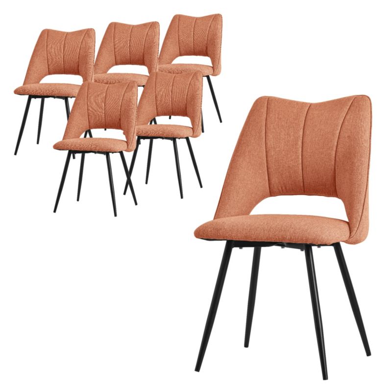 Krzesła jadalniane ML Design pomarańczowy poliester tapicerowane fotele czarne metalowe nogi oparcie nowoczesne kuchni salon 6 szt