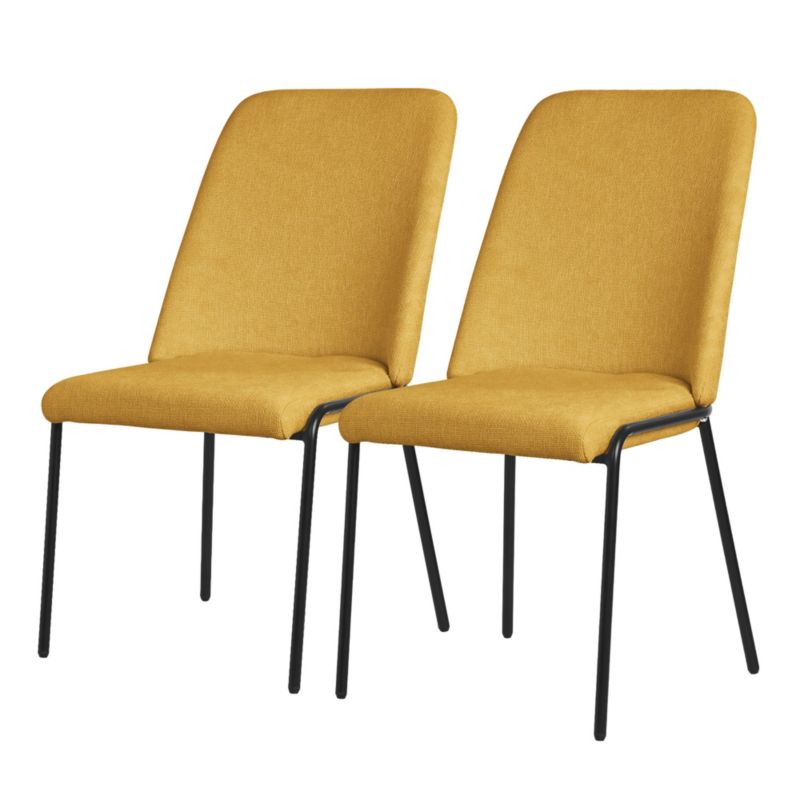 Krzesła ML Design do jadalni musztarda to tapicerowane fotele poliestru posiadające ergonomiczne metalowe nogi nowoczesne 2 szt