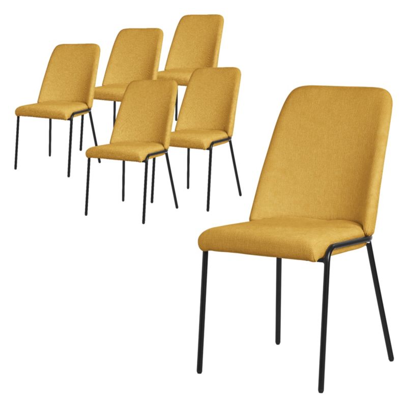 Krzesła ML Design do jadalni musztarda to tapicerowane fotele poliestru posiadające ergonomiczne metalowe nogi nowoczesne 6 szt