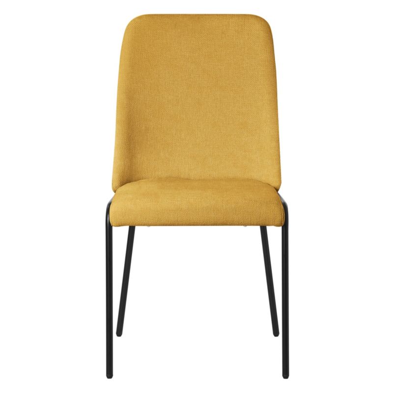 Krzesła ML Design do jadalni musztarda to tapicerowane fotele poliestru posiadające ergonomiczne metalowe nogi nowoczesne 6 szt