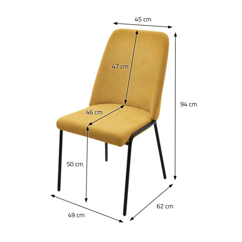Krzesła ML Design do jadalni musztarda to tapicerowane fotele poliestru posiadające ergonomiczne metalowe nogi nowoczesne 6 szt