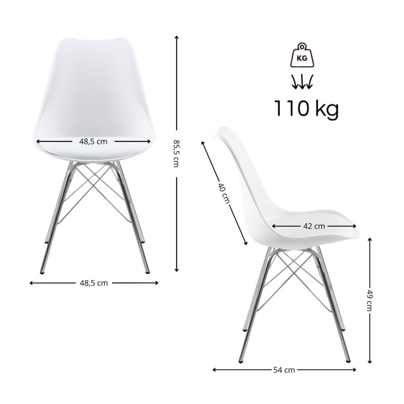 Krzesło do jadalni Eris Actona biało-srebrne z oparciem metalowe nogi 48,5 x 54 x 85,5 cm 1 szt.