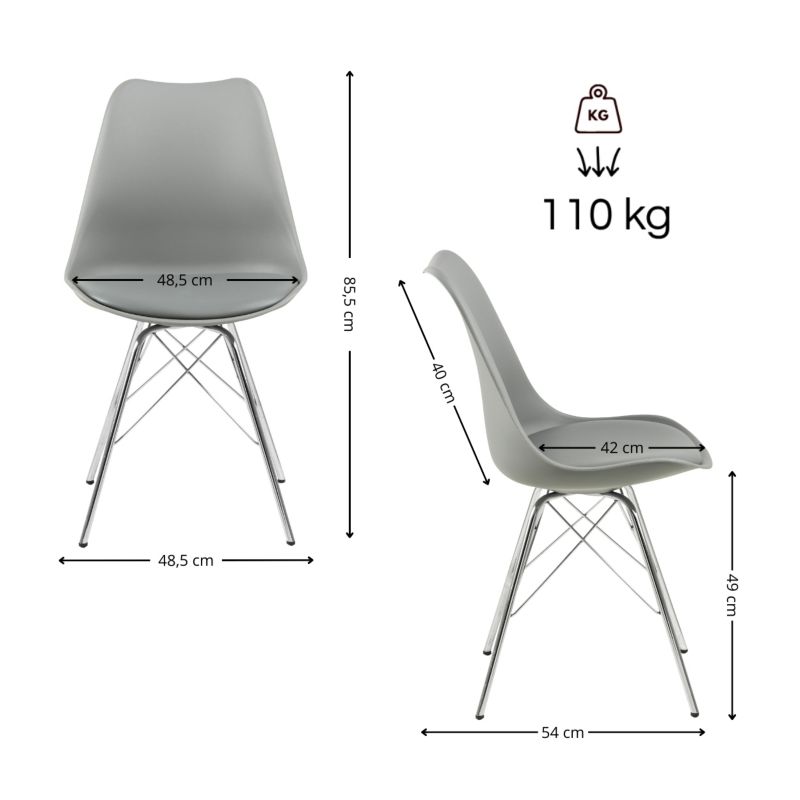 Krzesło do jadalni Eris Actona szare z oparciem metalowe nogi 48,5 x 54 x 85,5 cm 1 szt.
