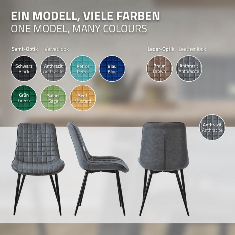 Krzesło do jadalni ML Design antracyt aksamitny fotel tapicerowane metalowe nogi oparcie wygodne designerskie salon kuchni 6 szt